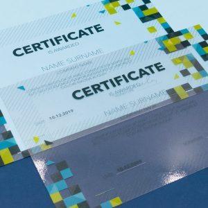 Сертификаты на прозрачном PVC-пластике с тиснением
